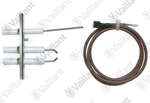Vaillant Elektrode mit mehreren Keramikelementen und einem Kabel, vorgesehen für Zünd- und Überwachungsfunktion in Heizsystemen.